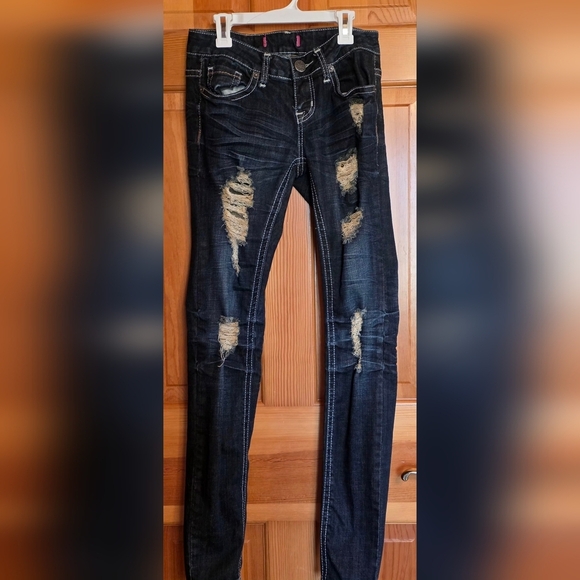 Zanadi Denim - Vintage Zana Di Distressed Dark Wash 3 Long Skinny Jeans